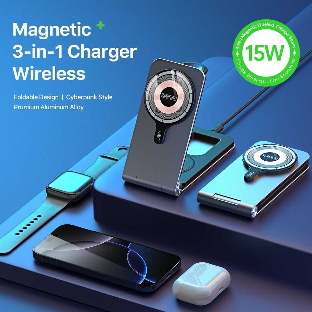 DUZZONA foldable wireless charger 3in1 compatible with MagSafe 15W W22 black