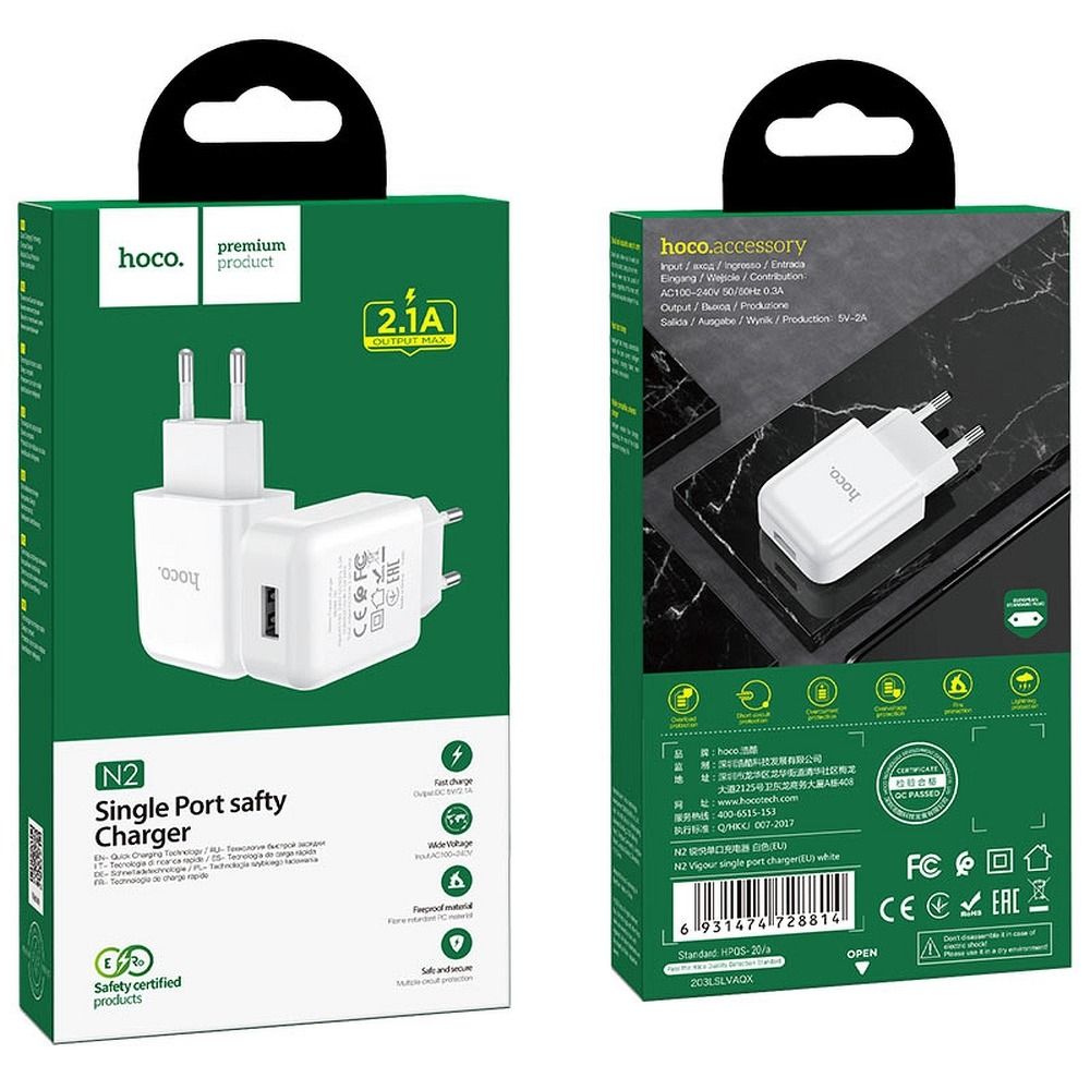 HOCO travel charger USB A 2A N2 white