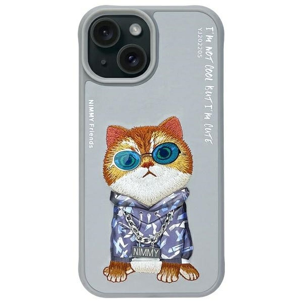 b03a5d6d5c05051a026d0f3eb8d0ae95 NIMMY case GLASSES COOL CAT for IPHONE 15 gray