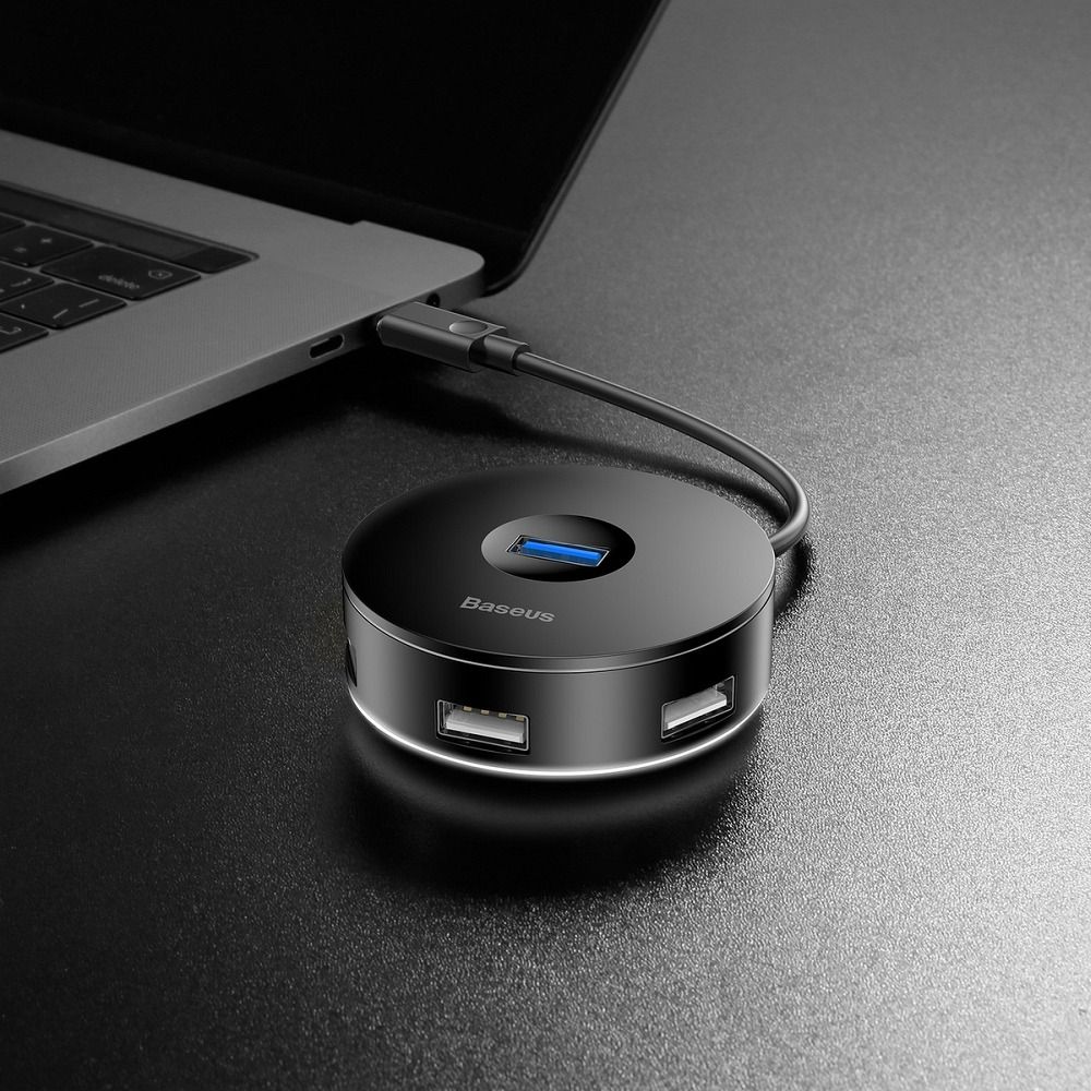 BASEUS HUB round box adapter Type C to USB3.0 / 3x USB2.0 / Micro USB Black CAHUB-G01