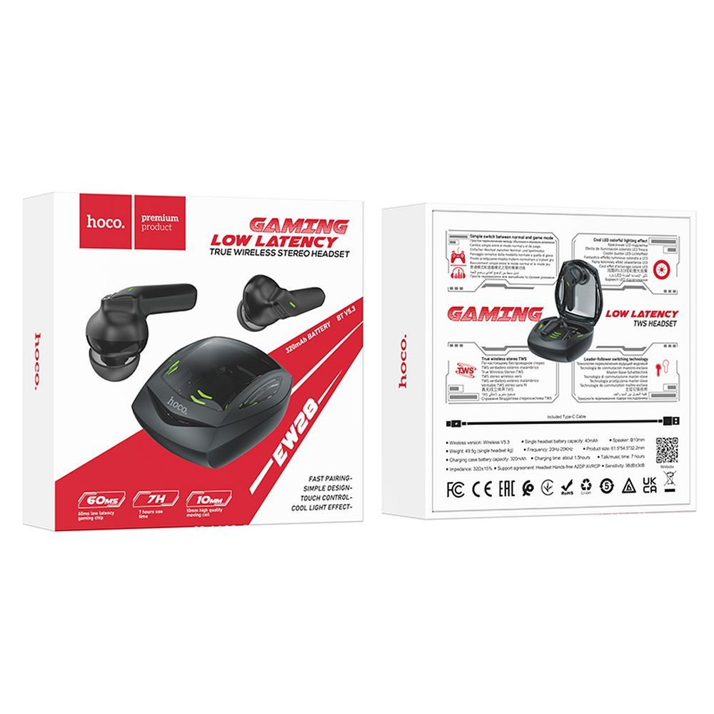 HOCO wireless gaming earphones bluetooth TWS EW28 black
