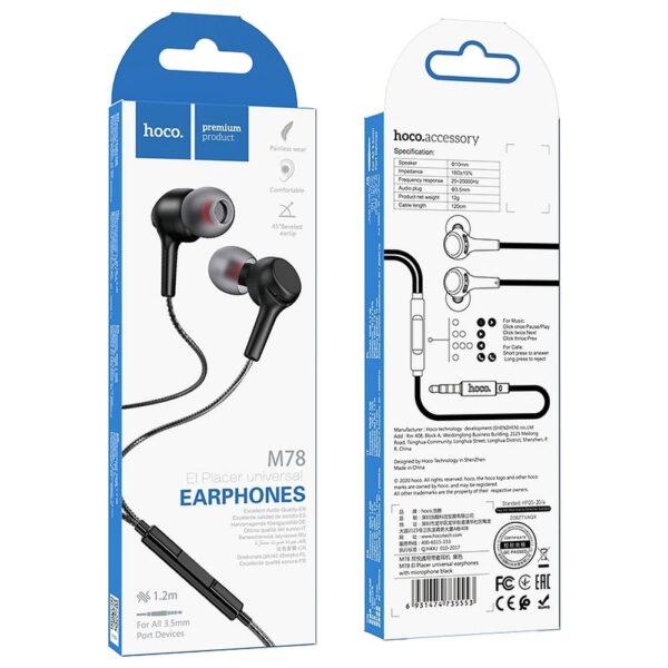 b65b061a75faf9fe8ac9d7a6c50db15c HOCO wire earphones Jack 3,5 mm with microphone M78 black