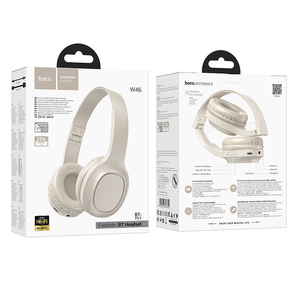 b7e62eeb5b7b207f4047e00b700bdbaa HOCO wireless headphones bluetooth W46 milky white