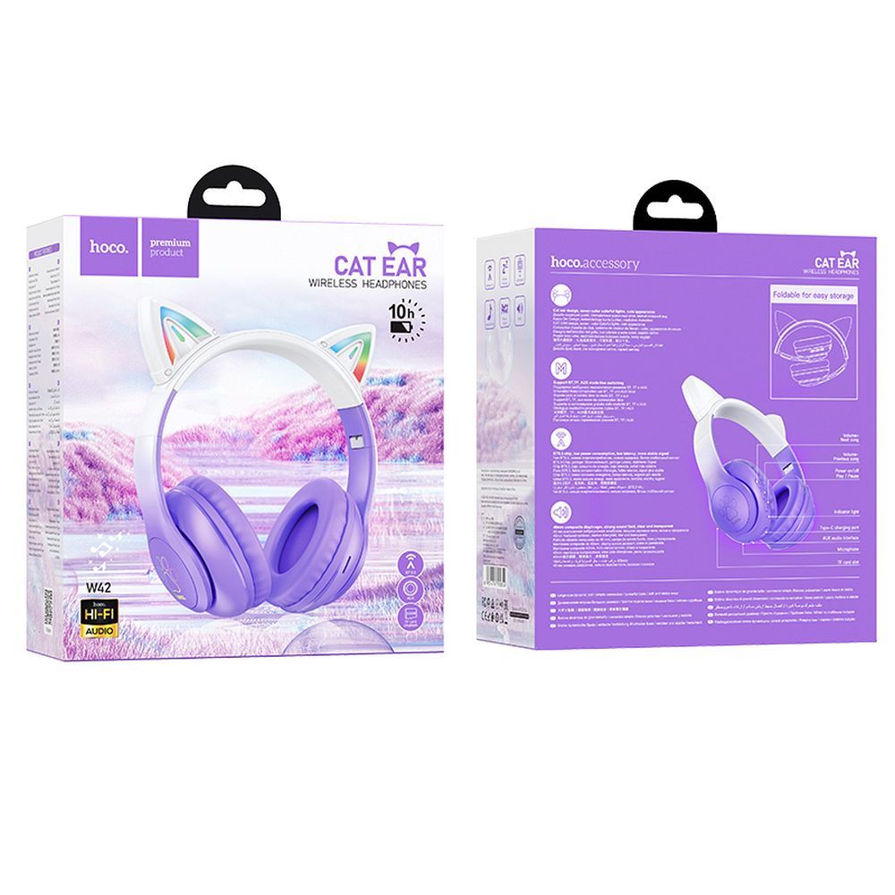 HOCO wireless bluetooth headphones W42 Cat Ear purple grape