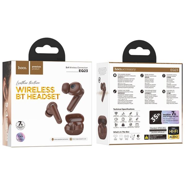 be76d99f1b275667879181a76b09b6a5 HOCO wireless earphones bluetooth TWS EQ23 brown