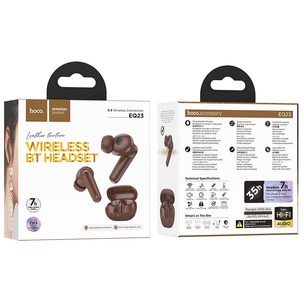be76d99f1b275667879181a76b09b6a5 HOCO wireless earphones bluetooth TWS EQ23 brown