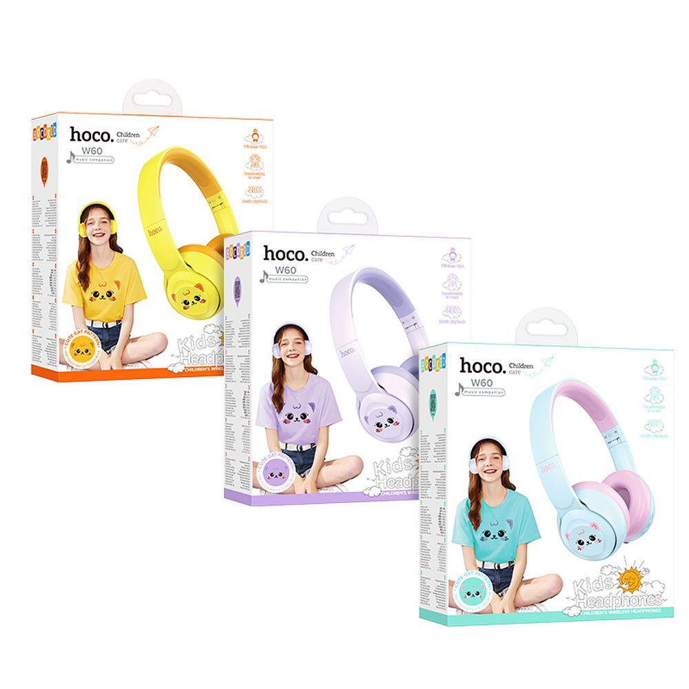 bf13daa5aeb0cfc23a7105b97e9503a0 EOL HOCO wireless headphones bluetooth for children W60 sun yellow