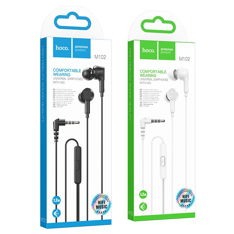 HOCO wire earphones Jack 3,5 mm with microphone M102 white