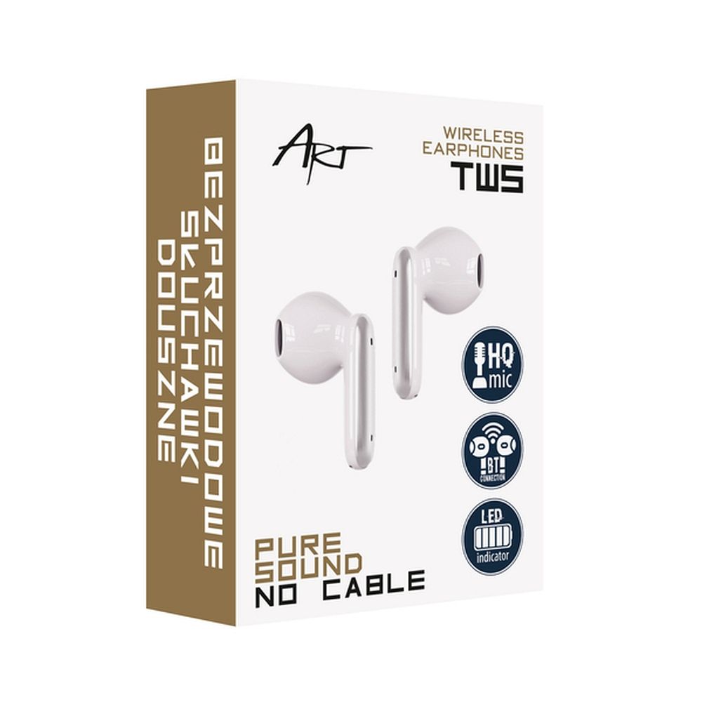 c329f2c880893bffb3bb8bec64291404 ART wireless earphones bluetooth TWS + docking station Type C AP-TW-B4W white