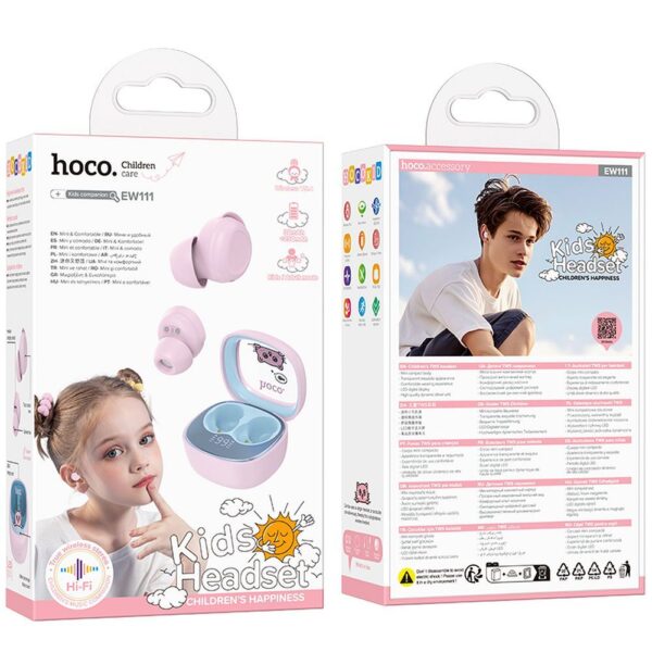 c45ed291e3493e1d9db4ff05b67c8a64 HOCO wireless earphones bluetooth TWS for kids EW111 pink