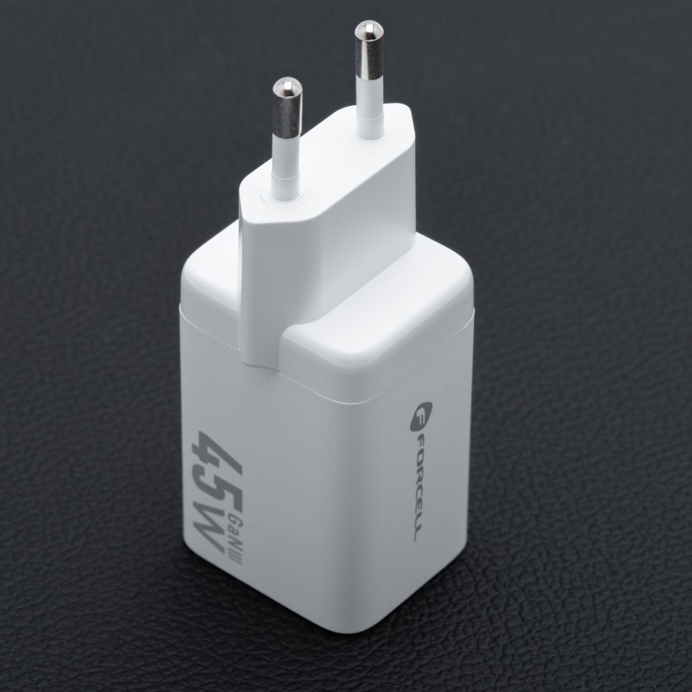 FORCELL F-ENERGY Mini GaN III VT-36 travel charger with 1 x Type C + 1x USB A sockets, PD QC4.0 45W white