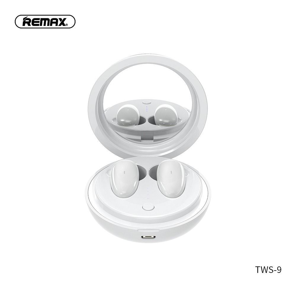 REMAX wireless stereo earbuds TWS-9 with docking station and mirror white