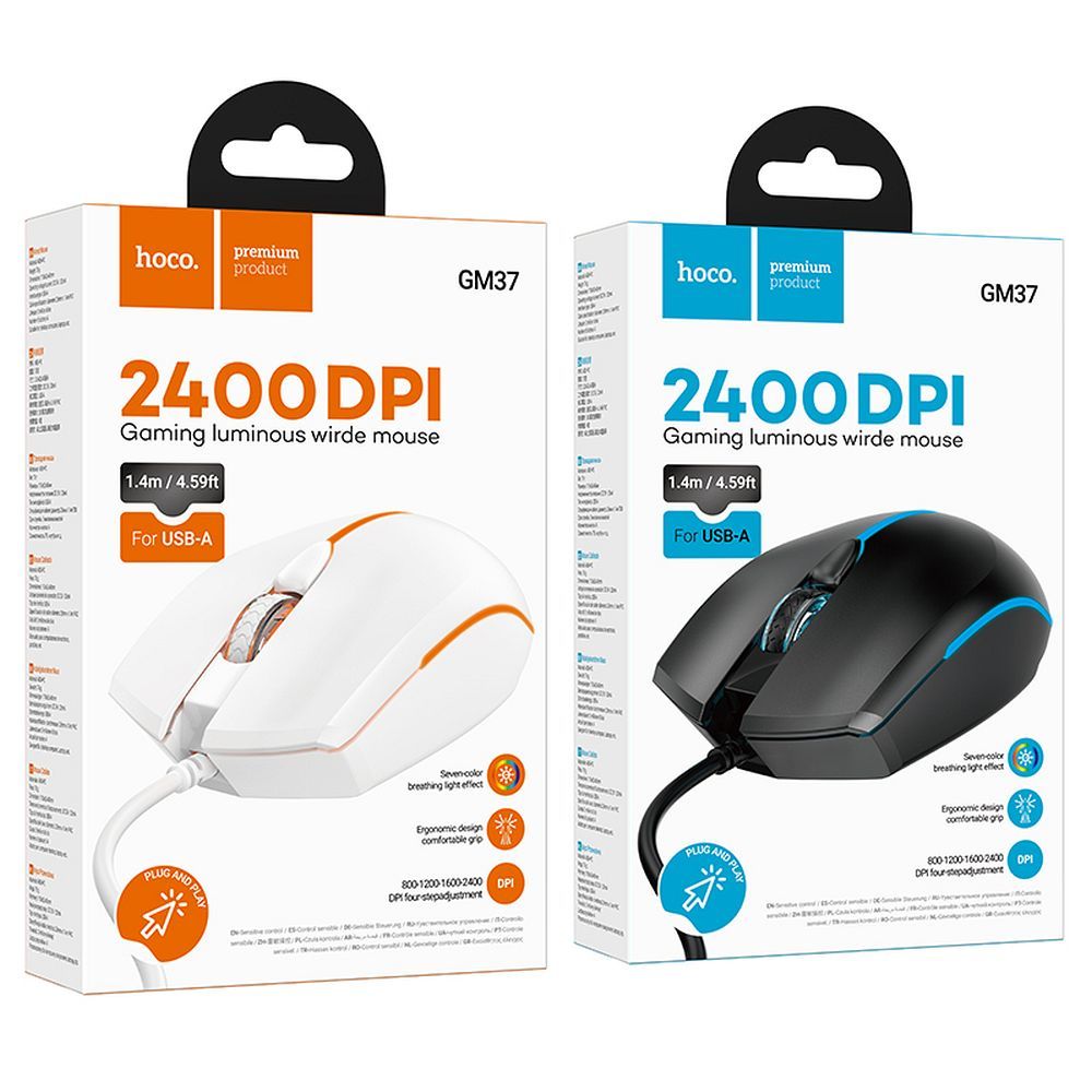 HOCO gaming wire USB A computer mouse 2400 dpi GM37 black