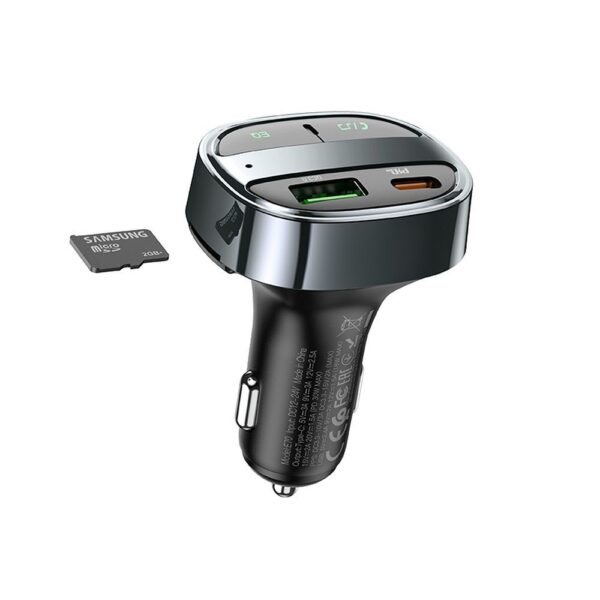 HOCO car charger USB A+ Type C with digital display + transmitter FM BT PD QC3.0 5A 30W E70 obsidian black