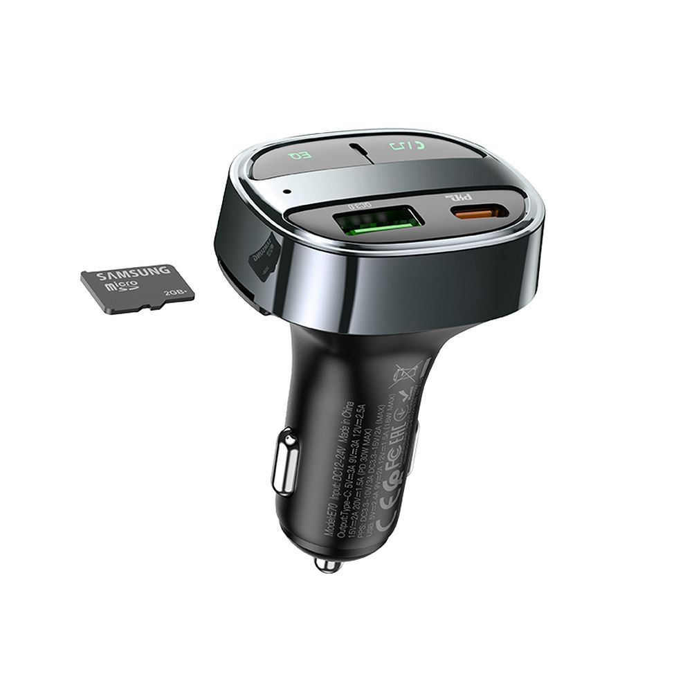 HOCO car charger USB A+ Type C with digital display + transmitter FM BT PD QC3.0 5A 30W E70 obsidian black