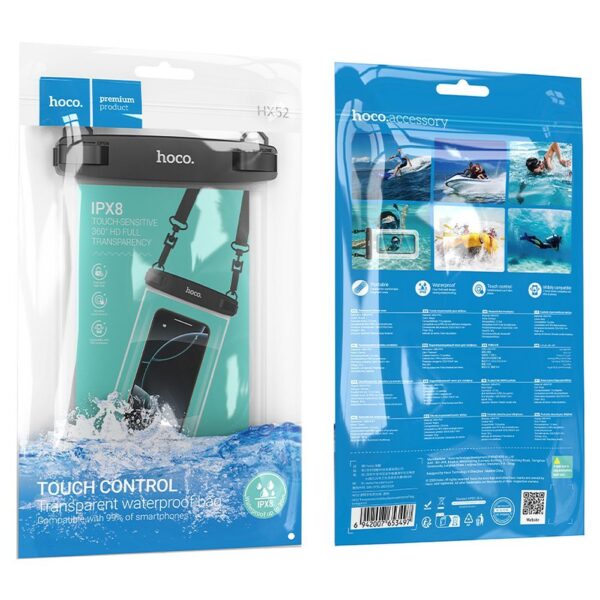 Waterproof case for mobile phone Hoco IP68 222 x 125 x 21 mm HX52 transparent