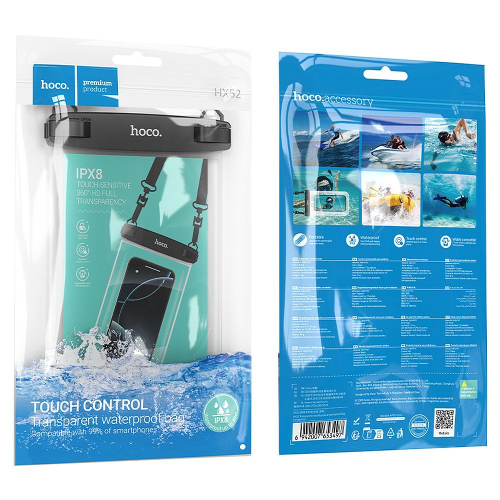 Waterproof case for mobile phone Hoco IP68 222 x 125 x 21 mm HX52 transparent