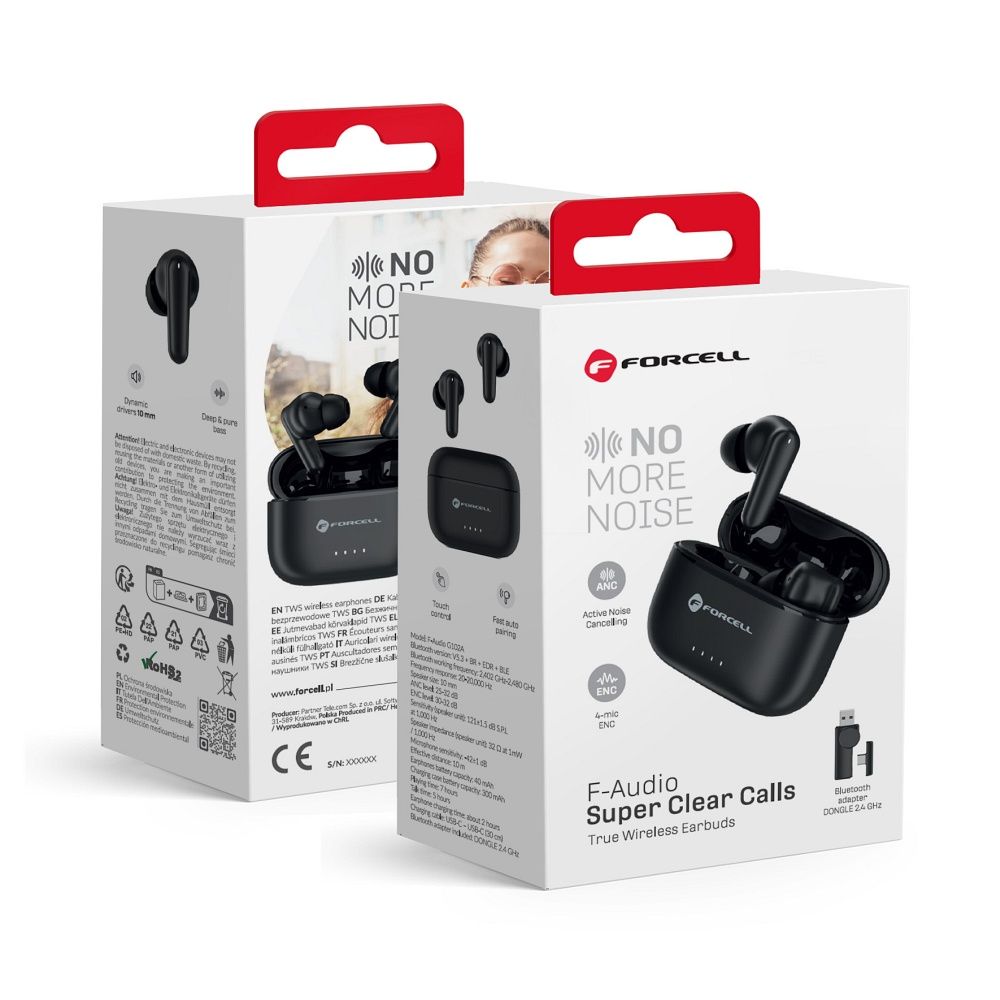 cc3399e43a6139dde4f9974f522ffa5e FORCELL F-AUDIO Super Clear Calls wireless headphones bluetooth TWS ANC + ENC + DONGLE black