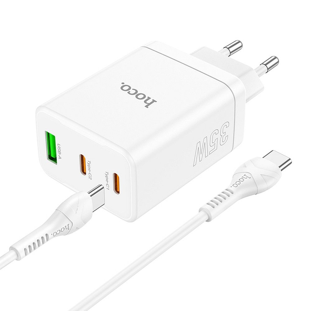 HOCO charger 2 x Type C + USB A + cable Type C to Type C PD QC3.0 3A 35W N33 white