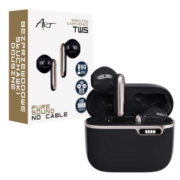 dbba35df49e52f01d6bb483151ef6b40 ART wireless earphones bluetooth TWS + docking station Type C AP-TW-B4B black