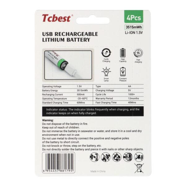 ded3065512732aff93baff23d9c96220 TCBEST rechargable battery R6 (AA) 950 mAh with socket Type C + cable USB A to 4 x Type C 4 pcs