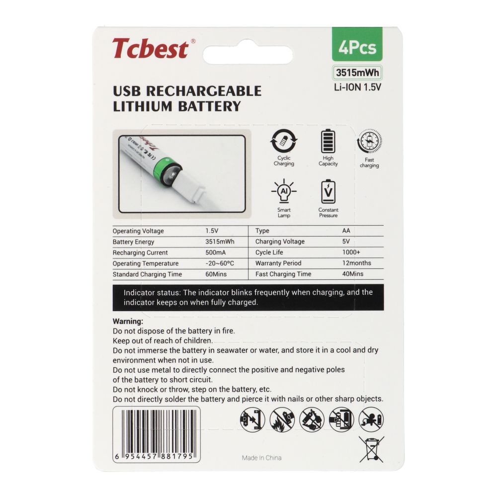ded3065512732aff93baff23d9c96220 TCBEST rechargable battery R6 (AA) 950 mAh with socket Type C + cable USB A to 4 x Type C 4 pcs
