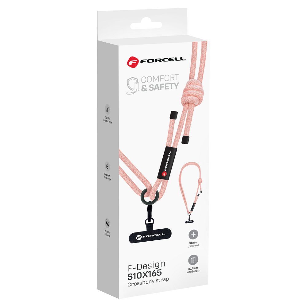 FORCELL F-DESIGN S10X165 crossbody phone lanyard with adjustable length (max 82,5cm in the loop) pink white