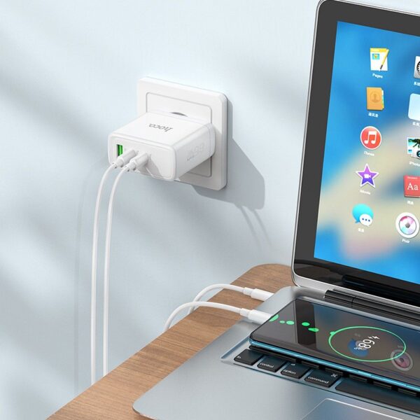 HOCO wall charger 2 x Type C + USB A QC PD 65W GaN N30 white