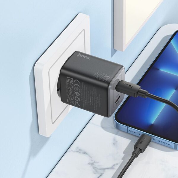 HOCO charger 2 x Type C + cable Type C to Lightning PD QC 45W GaN N42 black