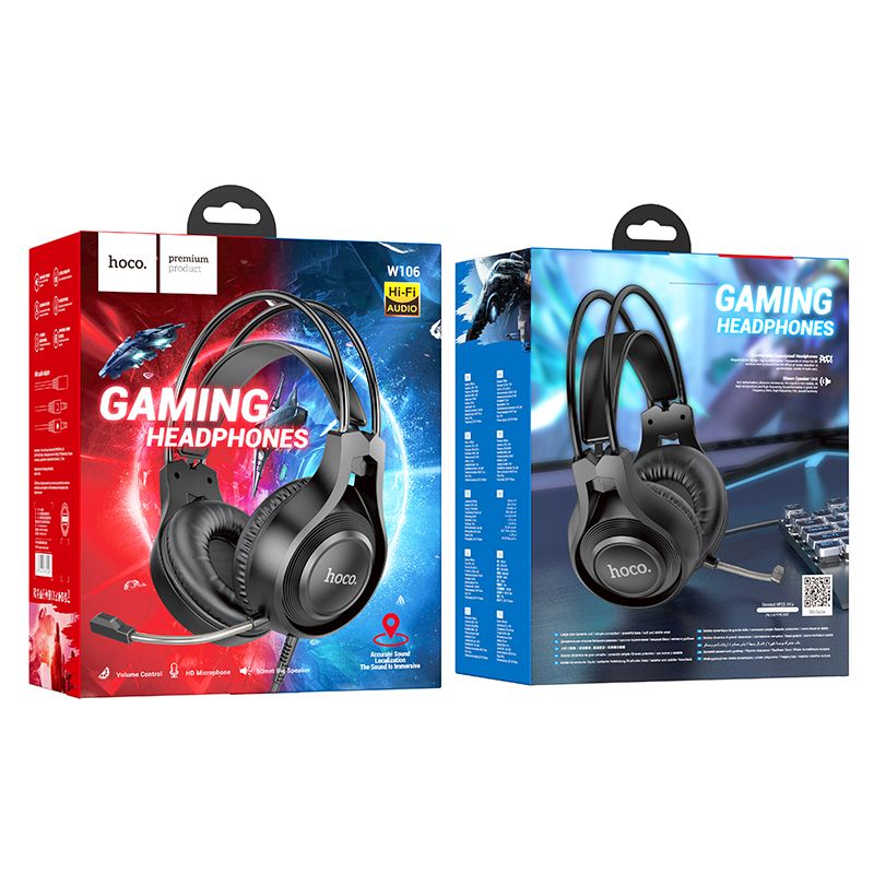 HOCO wire headphones Jack 3,5 mm with microphone W106 black