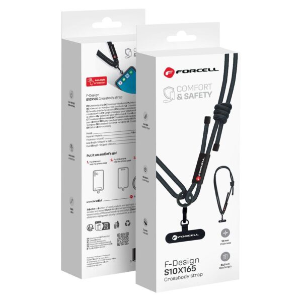 FORCELL F-DESIGN S10X165 crossbody phone lanyard with adjustable length (max 82,5cm in the loop) black