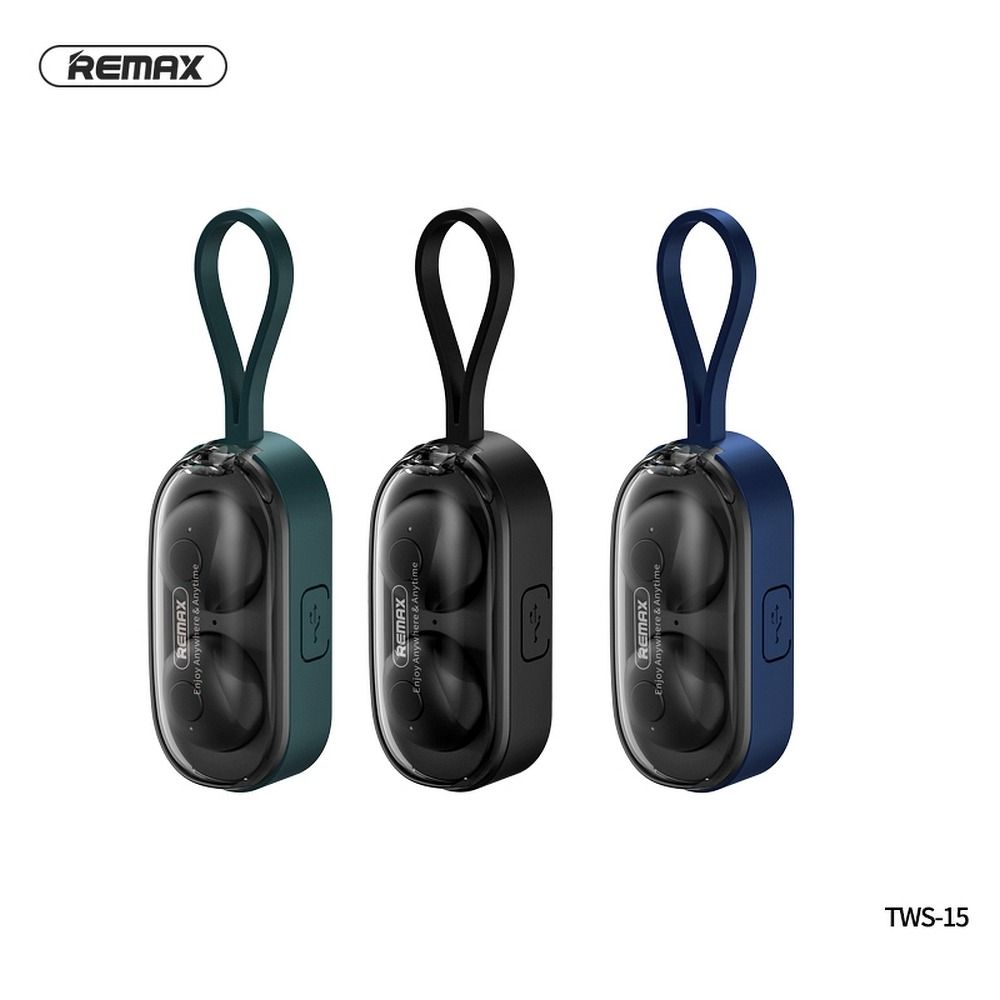 REMAX wireless stereo earbuds TWS-15 with docking station in smartband green