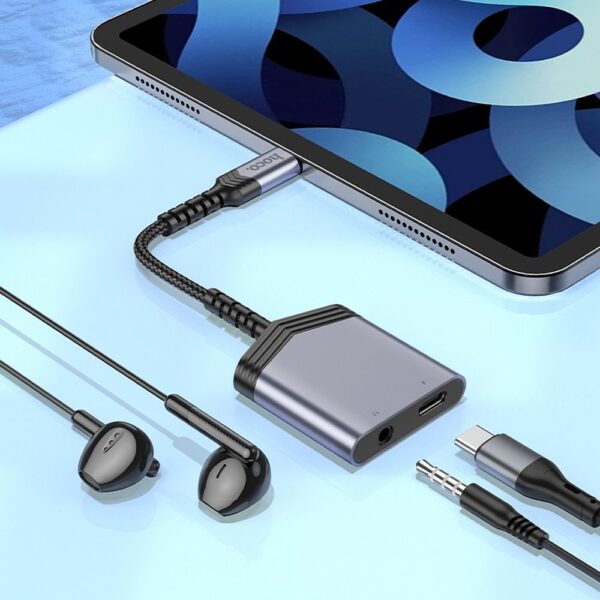 HOCO adapter AUX 2in1 Type C to Type C / Jack 3,5 mm 27W LS39 metal gray