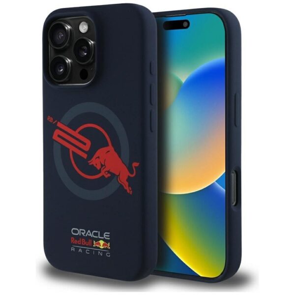 RED BULL case for IPHONE 16 Pro Max compatible with MagSafe RBHMP16X24SIOLVR (Silicone ORBR20 Logo Red Lining) navy