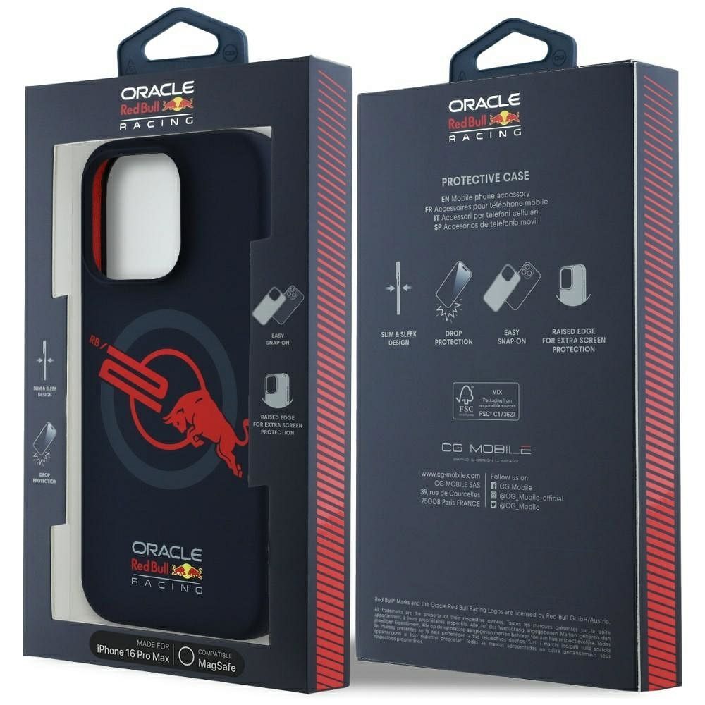 RED BULL case for IPHONE 16 Pro Max compatible with MagSafe RBHMP16X24SIOLVR (Silicone ORBR20 Logo Red Lining) navy