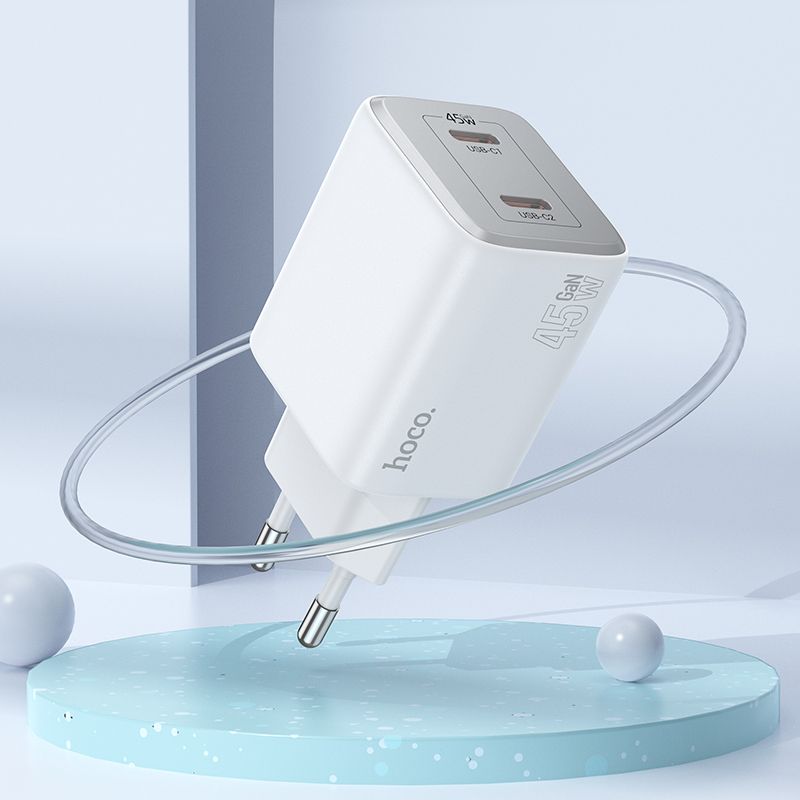 HOCO charger 2 x Type C + cable Type C to Lightning PD QC 45W GaN N42 white