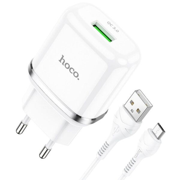 HOCO travel charger USB A + cable USB A to Micro USB QC3.0 3A 18W N3 white