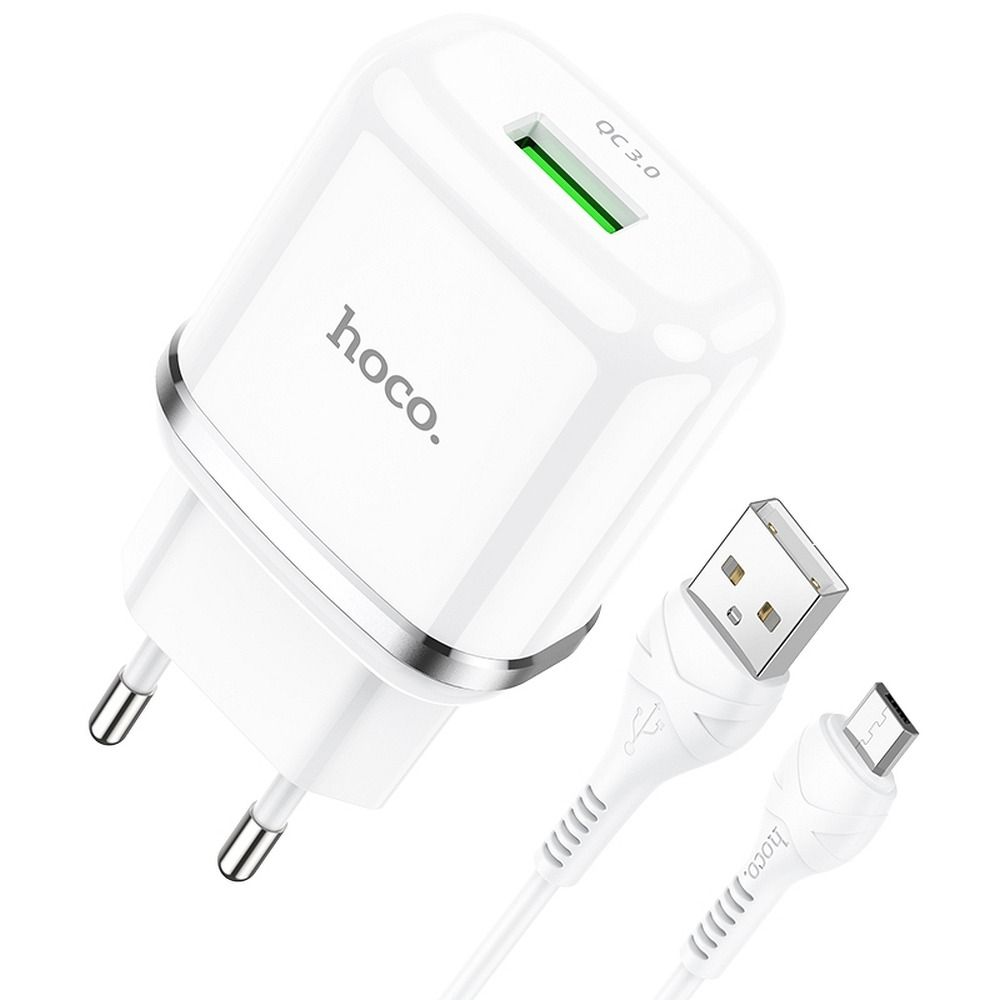 HOCO travel charger USB A + cable USB A to Micro USB QC3.0 3A 18W N3 white