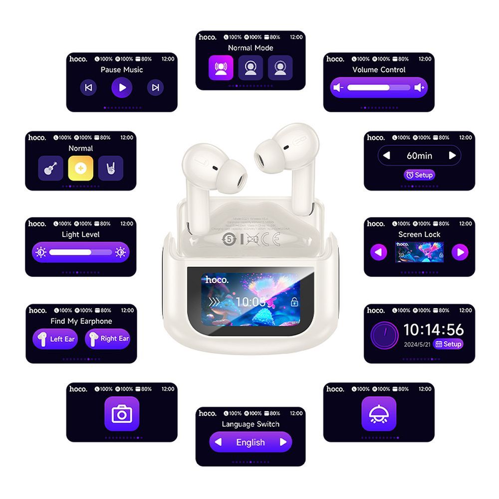fd193e7eee09d333429b78862dd2d736 HOCO wireless earphones bluetooth with touch screen TWS ANC + ENC EQ21 cloudy white