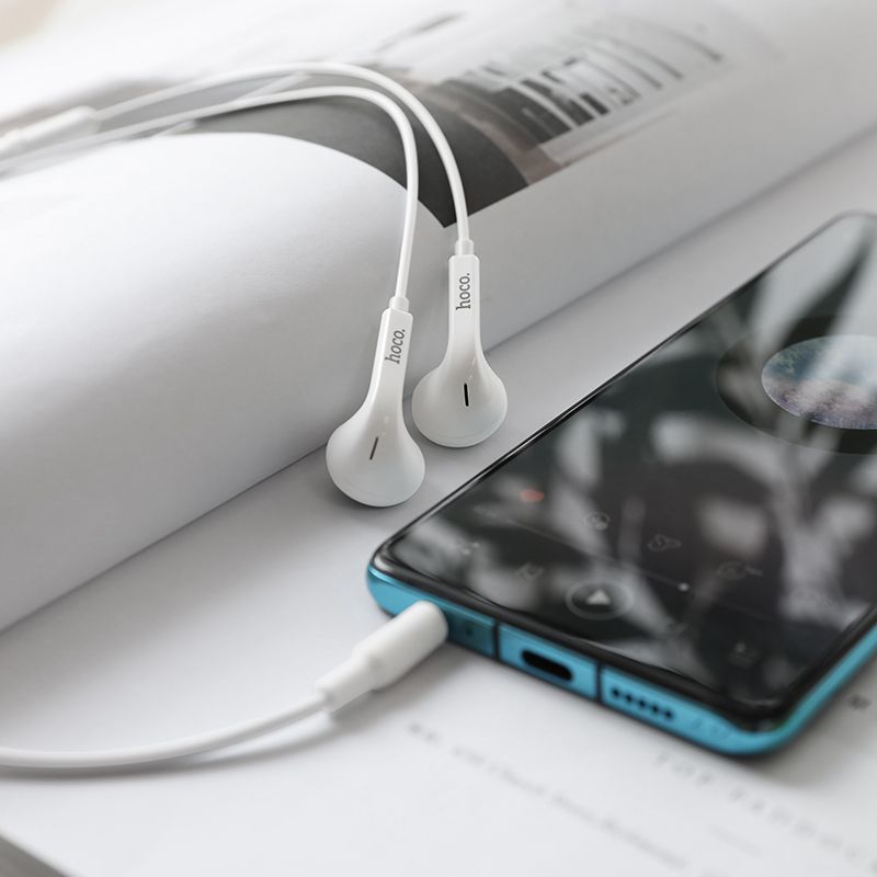 HOCO wire earphones Jack 3,5 mm with microphone M73 white
