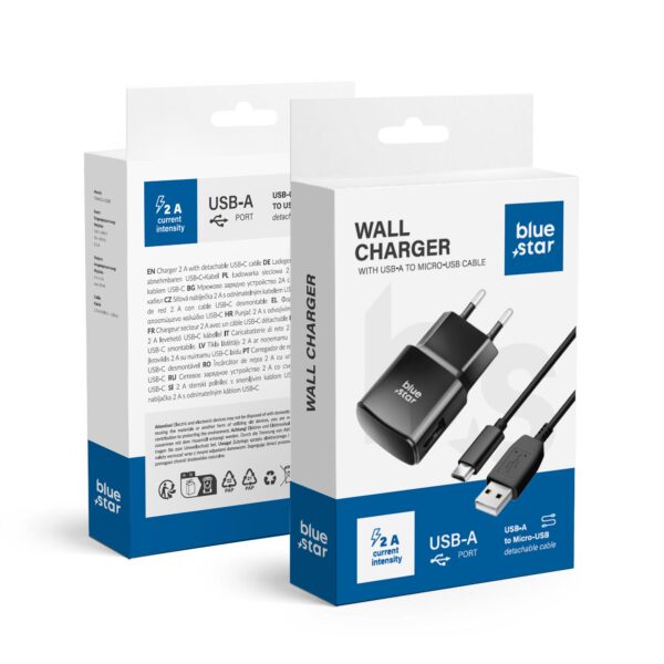 BLUE STAR travel charger 2A 10W USB A + cable USB A to Micro USB TFK-TC-1100B black