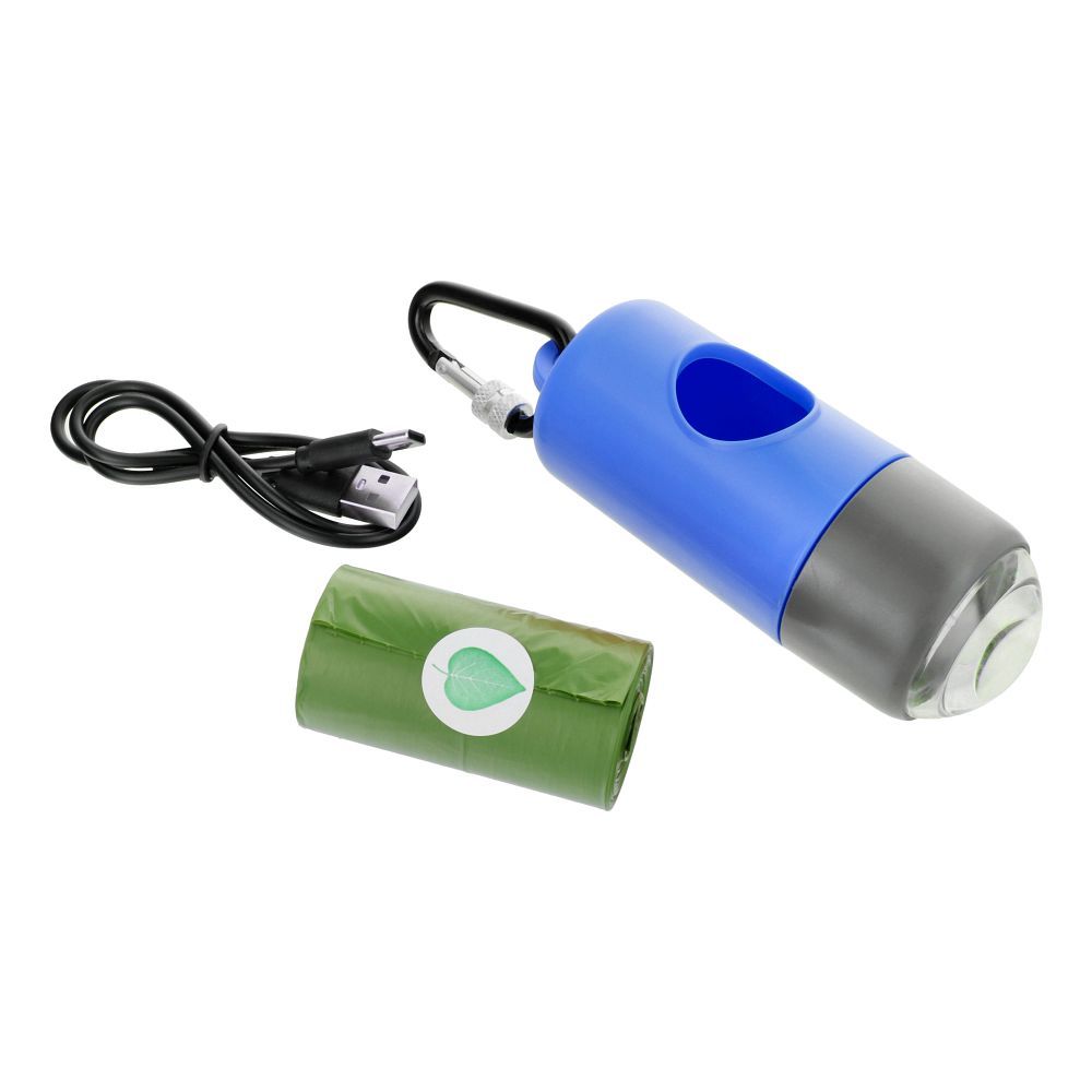 Dog excrement bag dispenser with carabiner and flashlight LLFG24033 blue