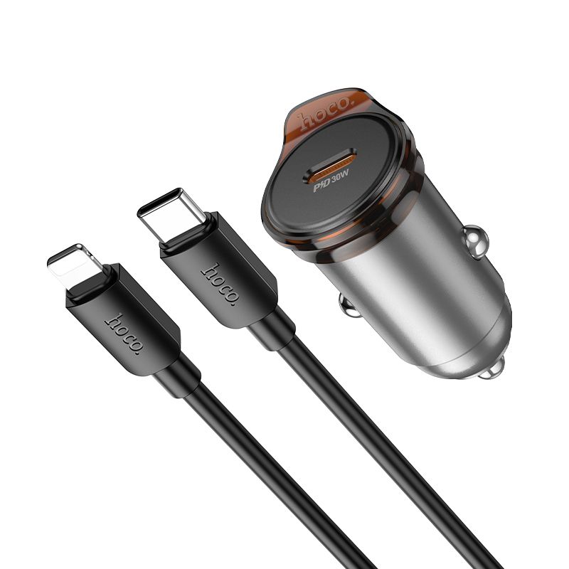 HOCO car charger Type C + cable Type C to Lightning PD QC 30W NZ16 metal gray