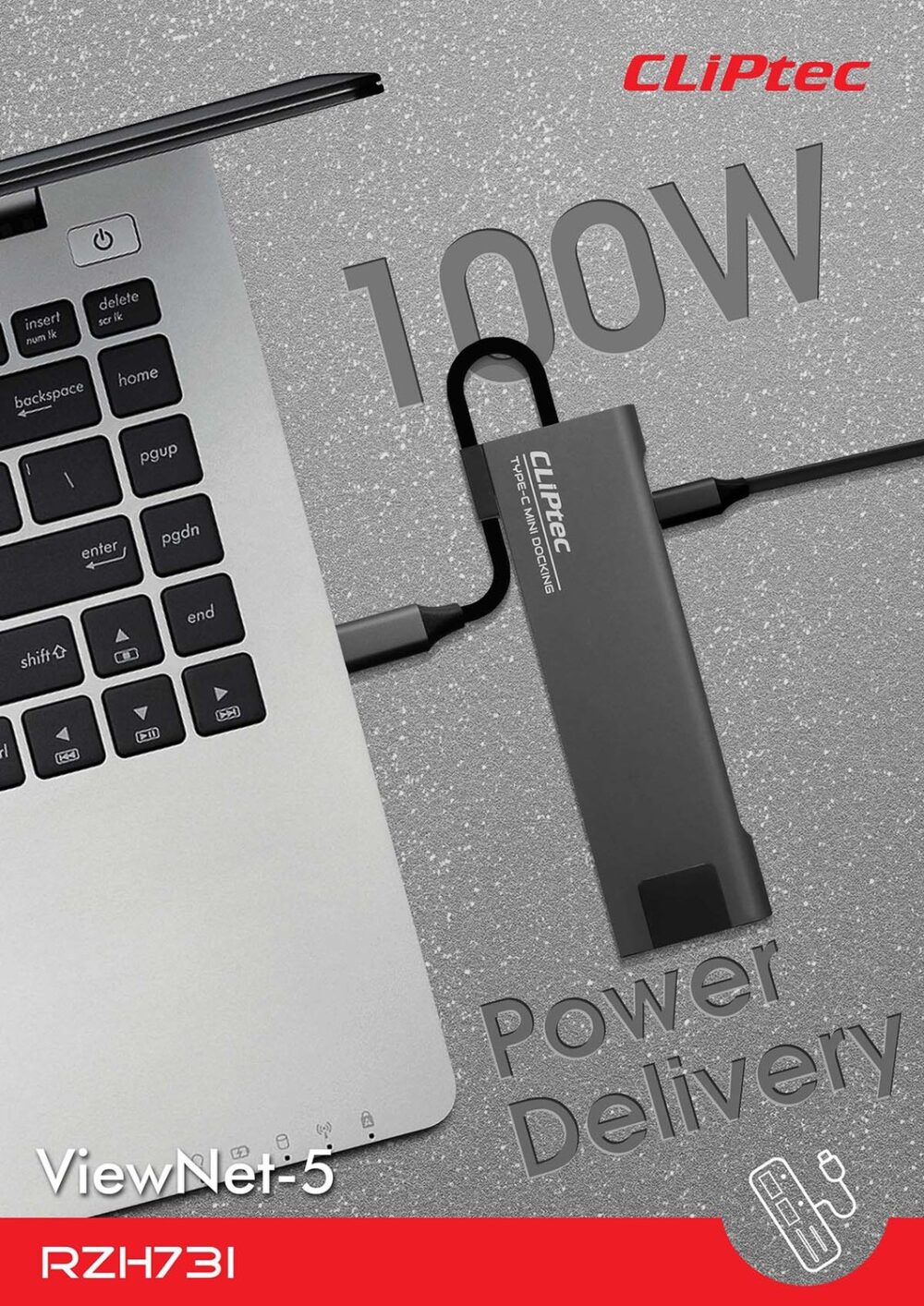 Cliptec Adapter HUB - Type C to 2xUSB 3.1 + Type C + HDMI + RJ45 - DockView-6 RZH731 grey