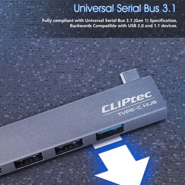 Cliptec Adapter HUB - Type C na USB 3.1 + 2xUSB 2.0 + Type C - Conquer RZH623 grey