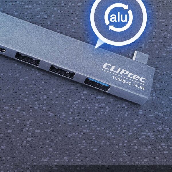 Cliptec Adapter HUB - Type C na USB 3.1 + 2xUSB 2.0 + Type C - Conquer RZH623 grey