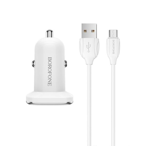 Borofone Car charger BZ12A Lasting Power - USB - QC 3.0 18W 3A with USB to Micro USB cable white
