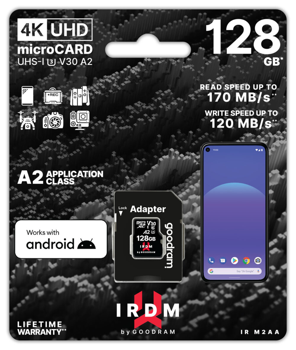 GOODRAM Memory MicroSD Card IRDM - 128GB with adapter UHS I U3 V30 A2 170MB/s