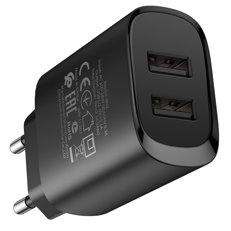 Borofone Wall charger BN2 Super - 2xUSB - 2,1A with USB to Lightning black