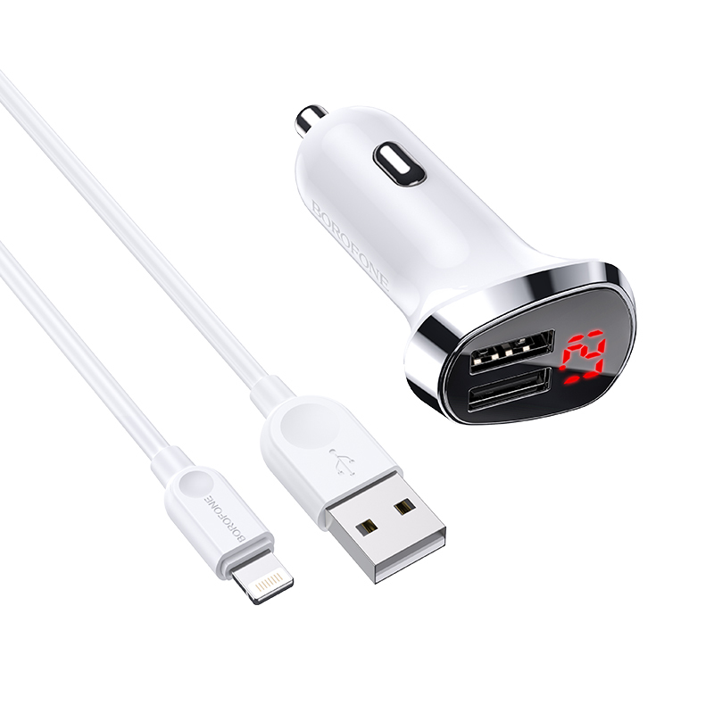 foto_add-123581 Borofone Car charger BZ15 Auspicious - 2xUSB - 2,4A with USB to Lightning cable white